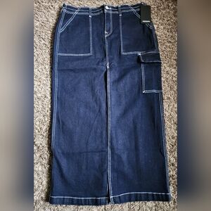 NWT True Religion Dark Navy Denim Cargo Maxi Skirt Size 30